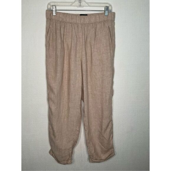 Rachel Roy Linen Pants Cuffed High Waist Pockets Cinnamon‎ Beige Size Large - Picture 3 of 7